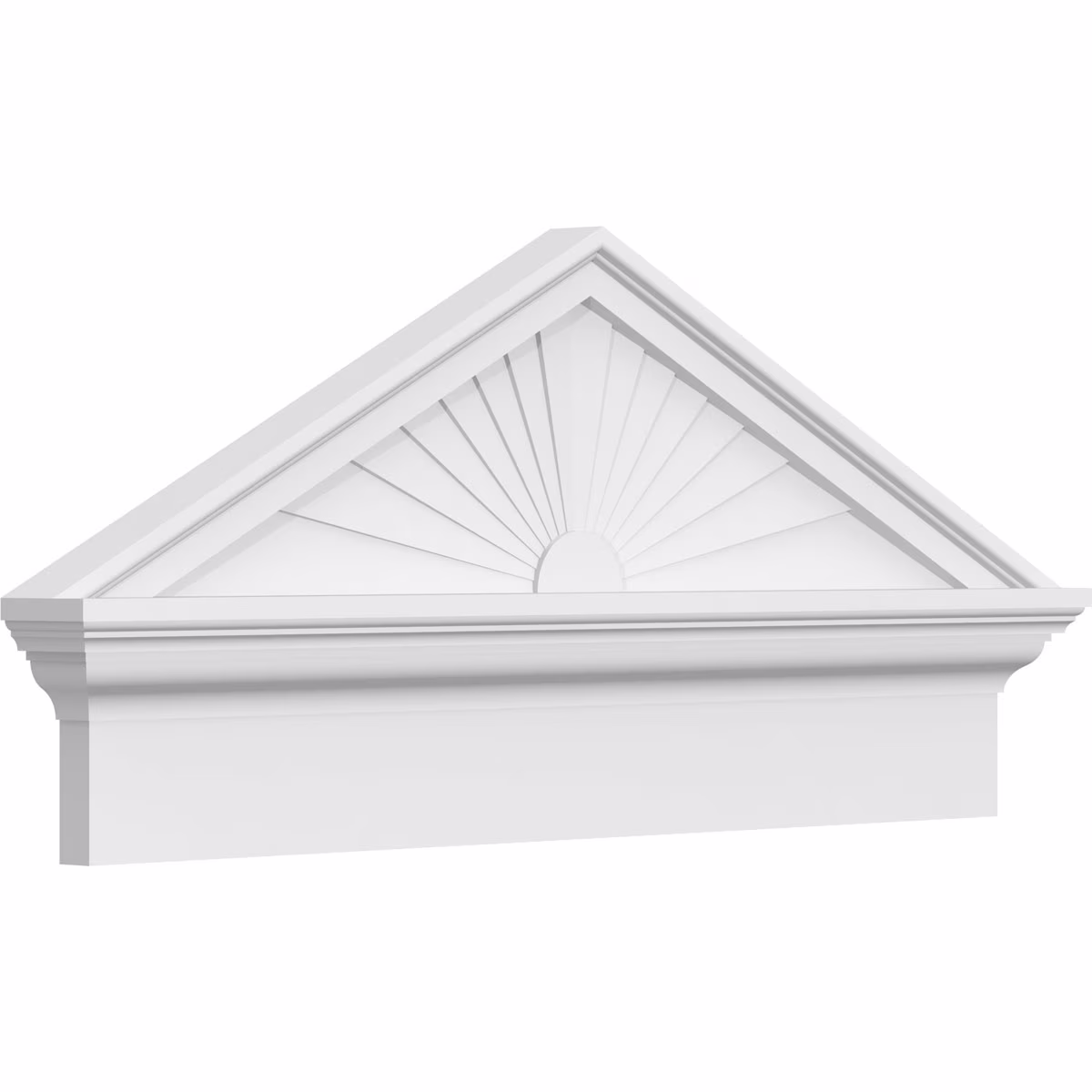Ekena Millwork 52"W x 19-7/8"H x 2-3/4"P (Pitch 6/12) Peaked Cap Sunburst Architectural Grade PVC Combination Pediment