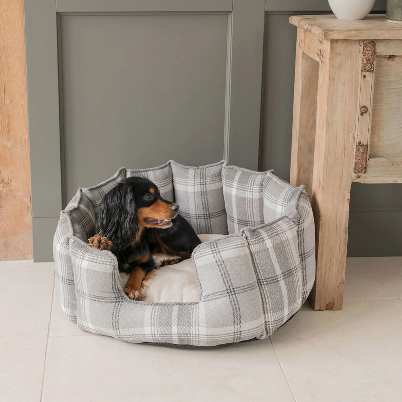 High Wall Bed For Dogs in Balmoral Tweed