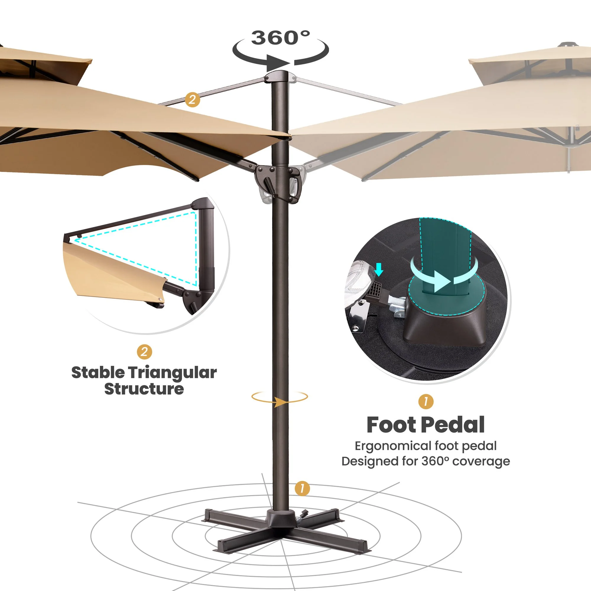 Pellebant 11 ft. x 9 ft. Rectangular Double Top Patio Cantilever Umbrella, Black