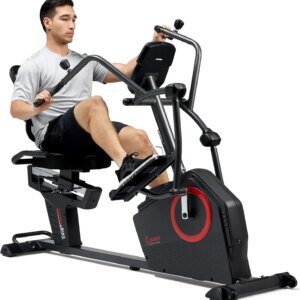 Sunny Health & Fitness Electromagnetic Recumbent Cross Trainer Elliptical Bike With Arm Exercisers - SF-RBE4886SMART