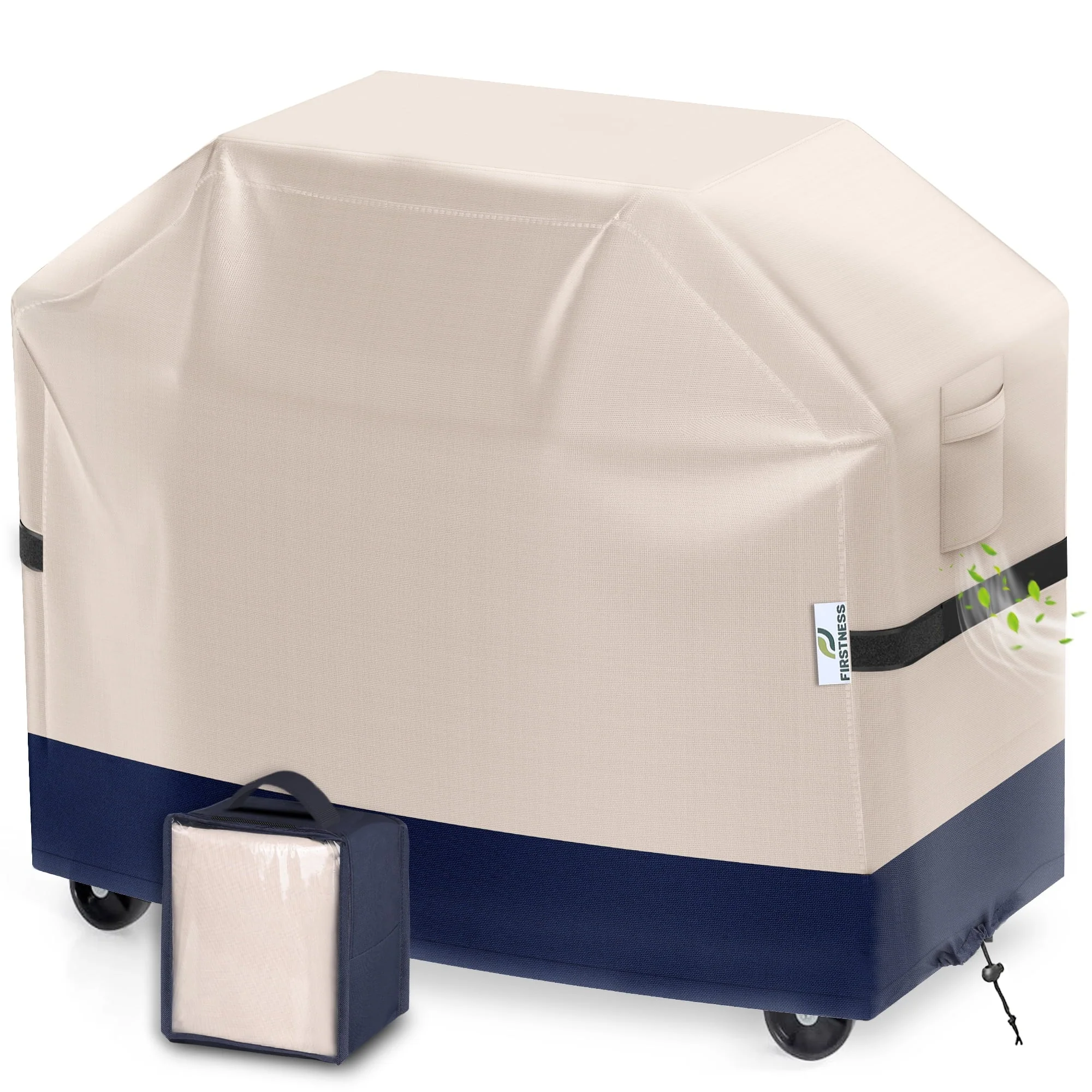 Firstness Patio BBQ Grill Covers 58 inch,600D Heavy-Duty Waterproof Outdoor Gas Grill Cover for Weber Char-Broil Nexgrill and More Grills,58″ x 26″ x 41″( Beige & Navy)