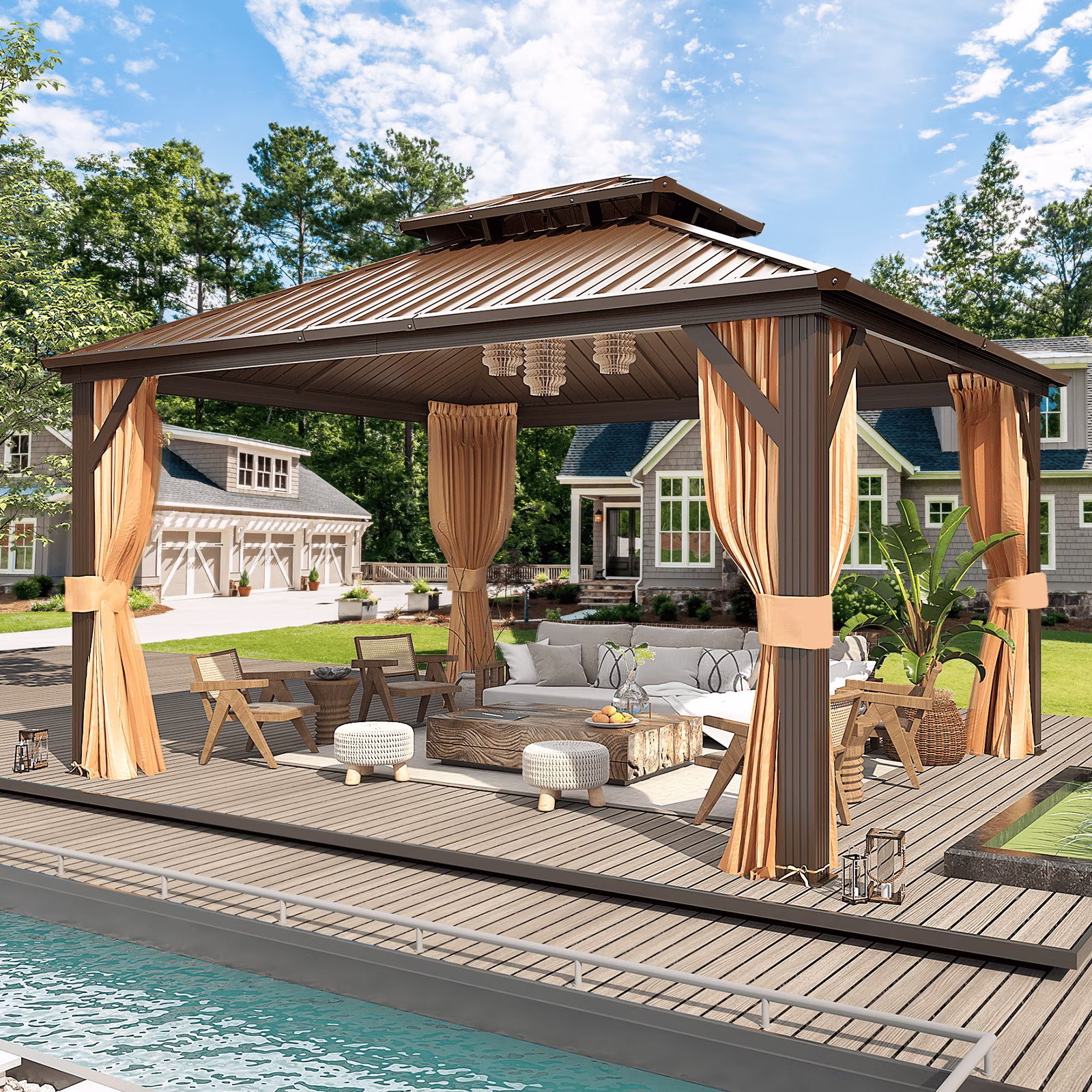 Hommow 10' X 12' Hardtop Gazebo Aluminum Frame Gazebo with Galvanized Steel Double Roof