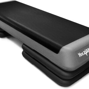 Yes4All Adjustable Aerobic Step Platform, 40 in x 16 in with 4 Risers, Black and Grey