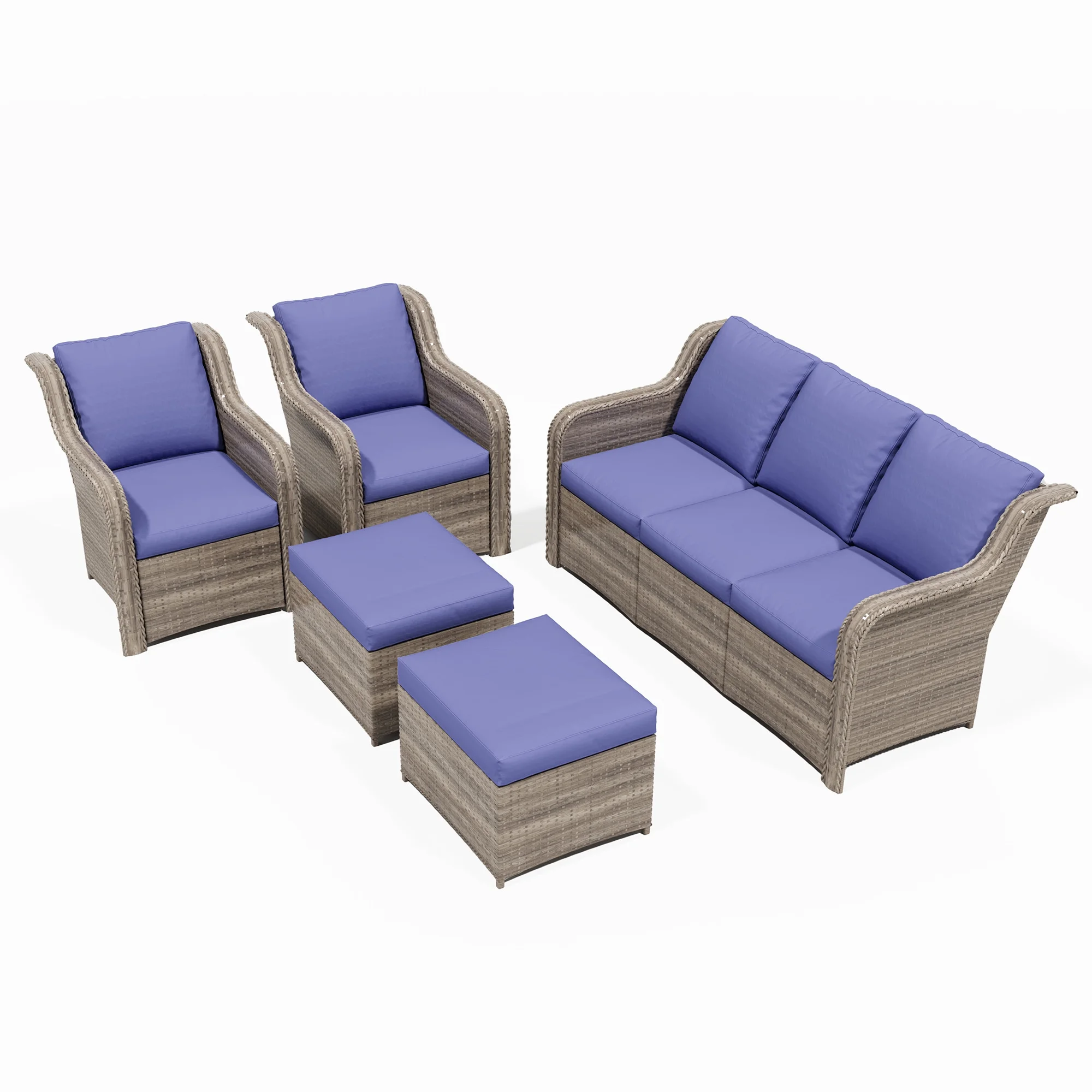 Ainfox 7 Pcs Outdoor Patio Furniture Sofa Set, Grey Rattan Grey Cushion