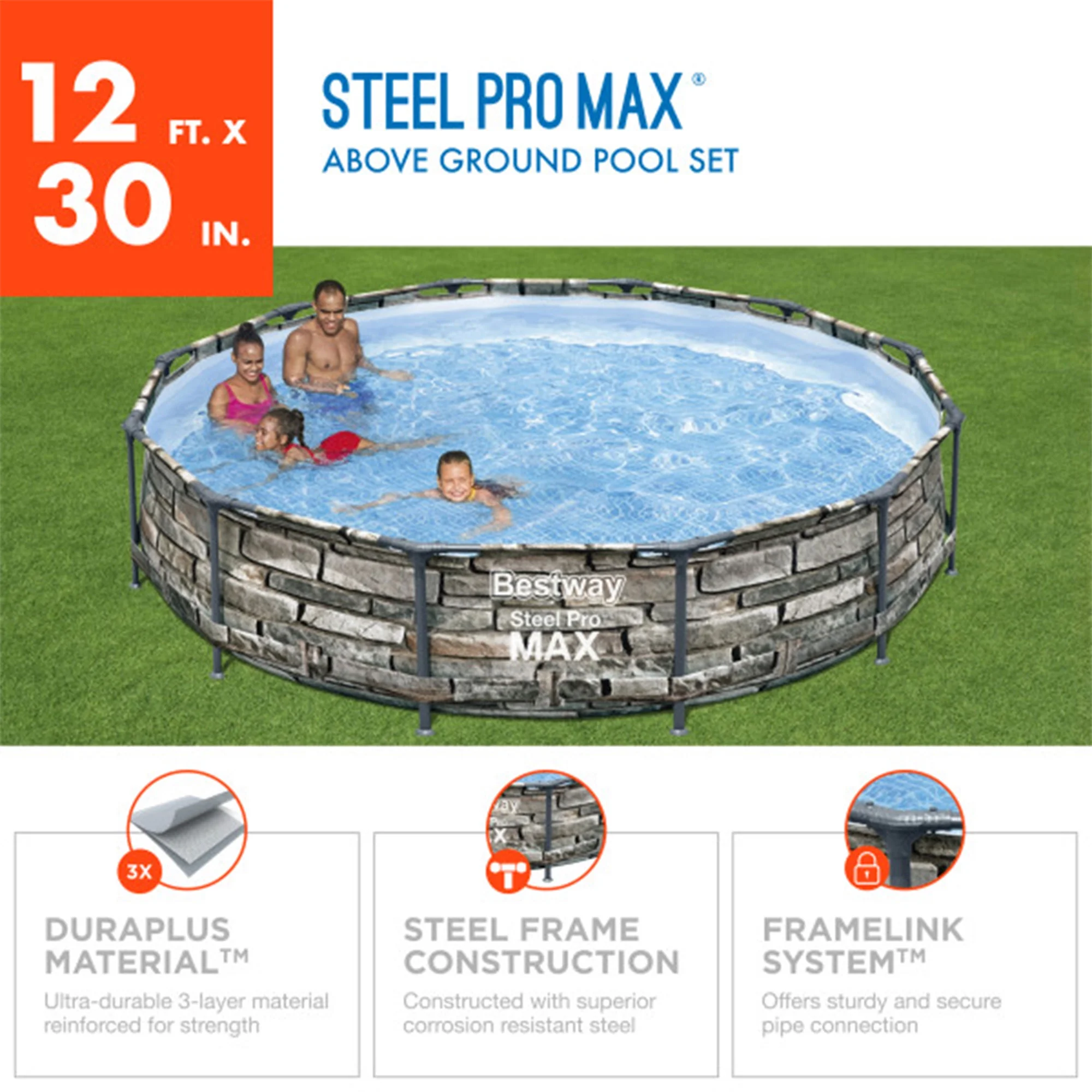 Bestway Steel Pro MAX 12' x 30" Above Ground Outdoor Swimming Pool Set