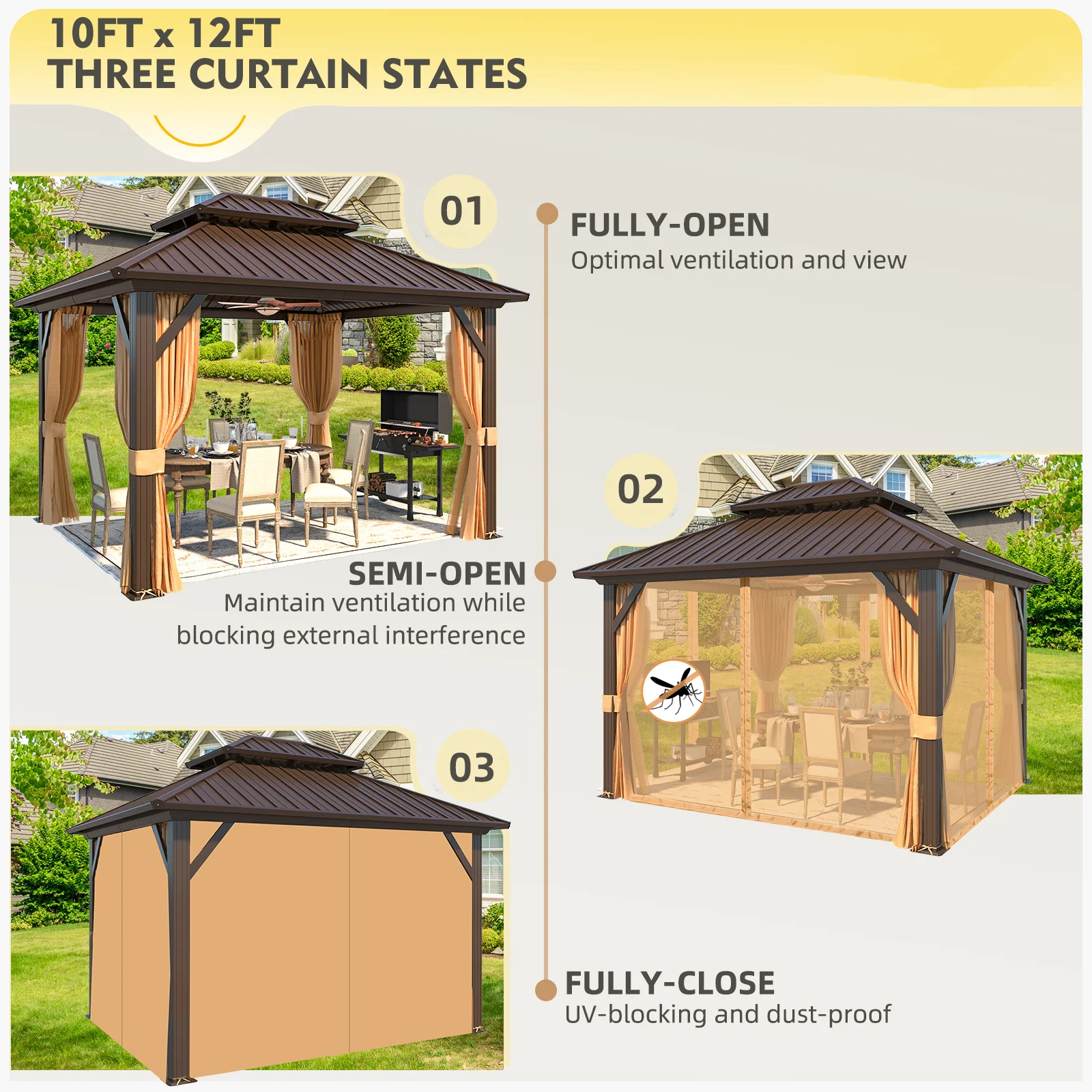 Hommow 10' X 12' Hardtop Gazebo Aluminum Frame Gazebo with Galvanized Steel Double Roof