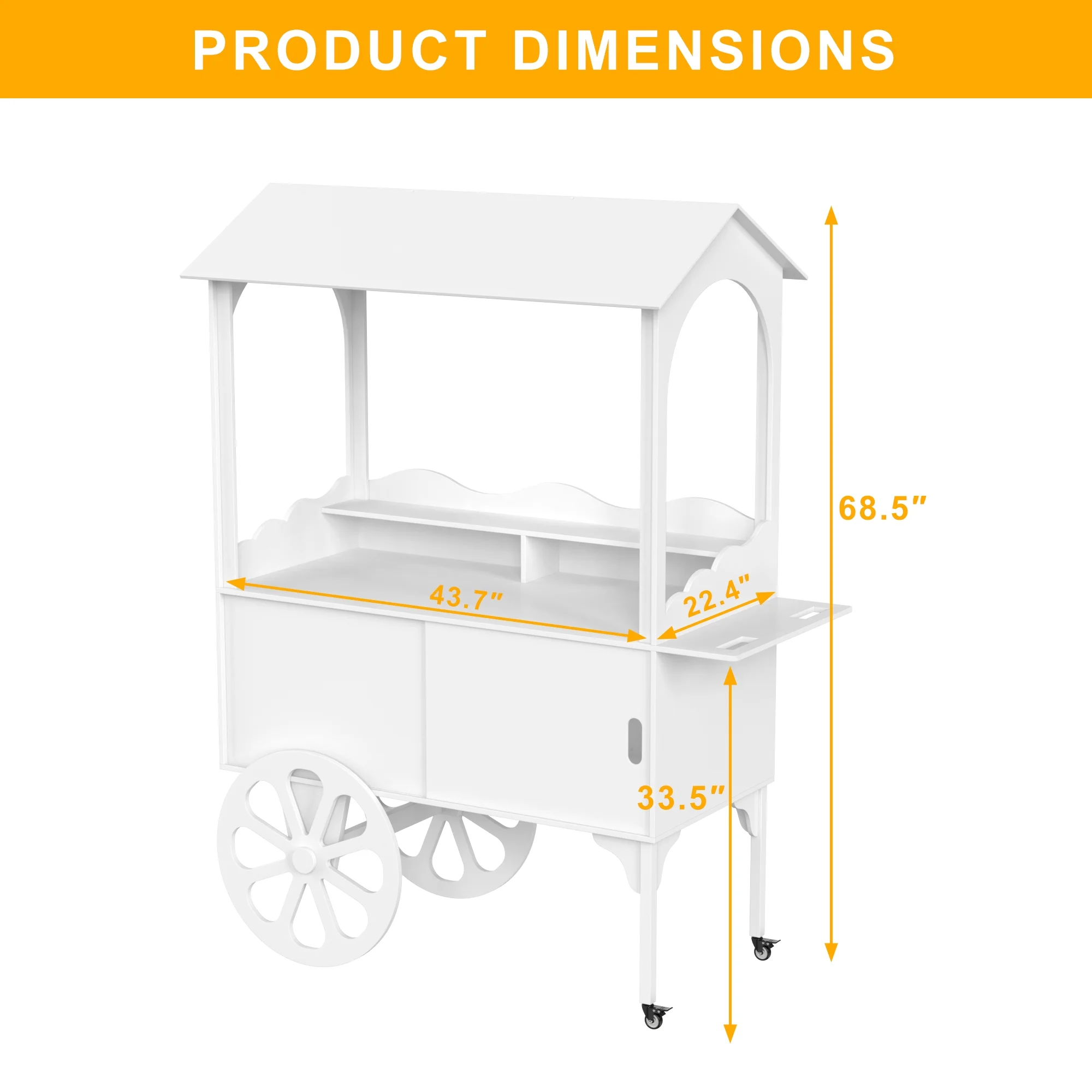 Candy Cart with Wheels for Party，Wood Dessert Cart with Storage Cabinet