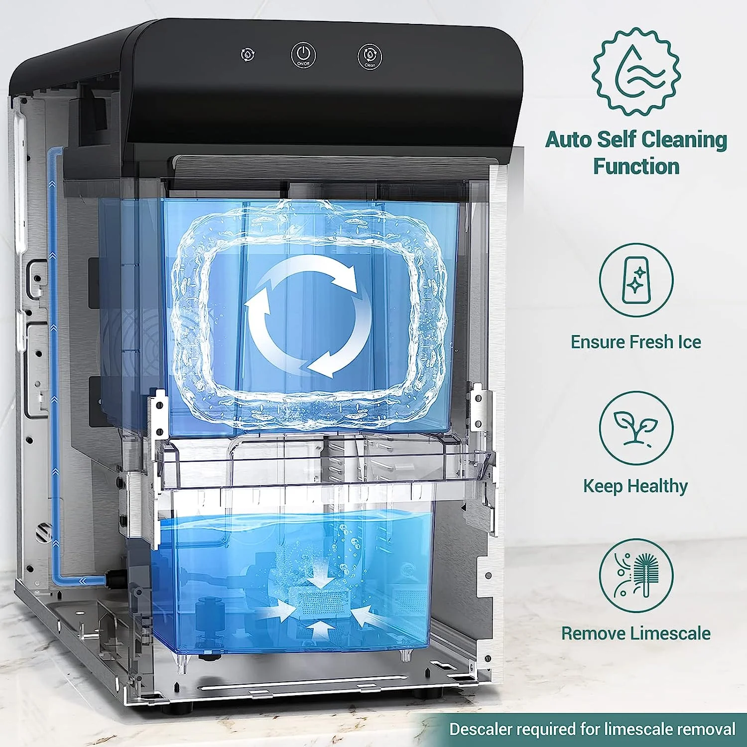 V2.0 Countertop Nugget Ice Maker | Self Cleaning Pellet Ice Maker | Open and Pour Refill | Stainless Steel Housing |