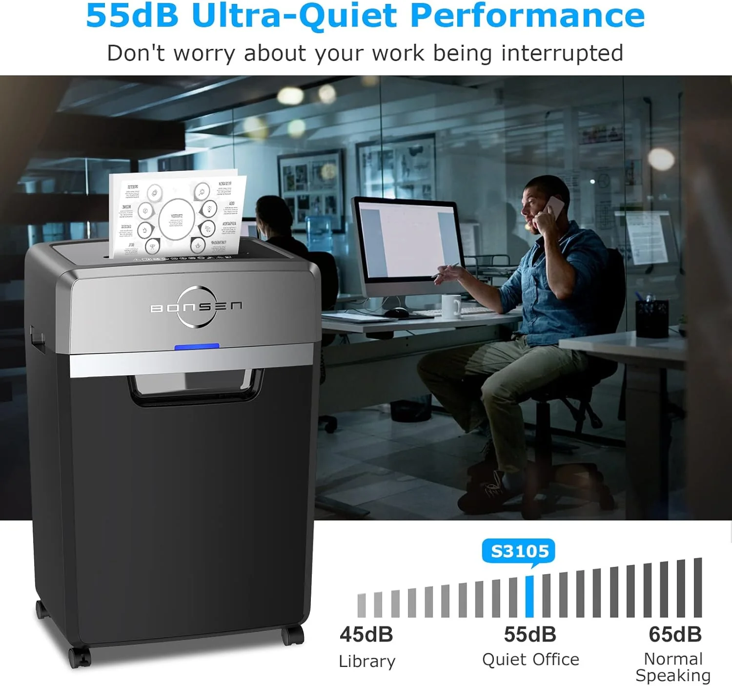 Heavy Duty Paper Shredder, 24-Sheet Cross-Cut Shredder, 40-Min Continuous Running Time, Commercial Grade Shredder for Office, 9-Gallon Big Basket, 55dB Super Quiet, P-4 High Security (S3105)