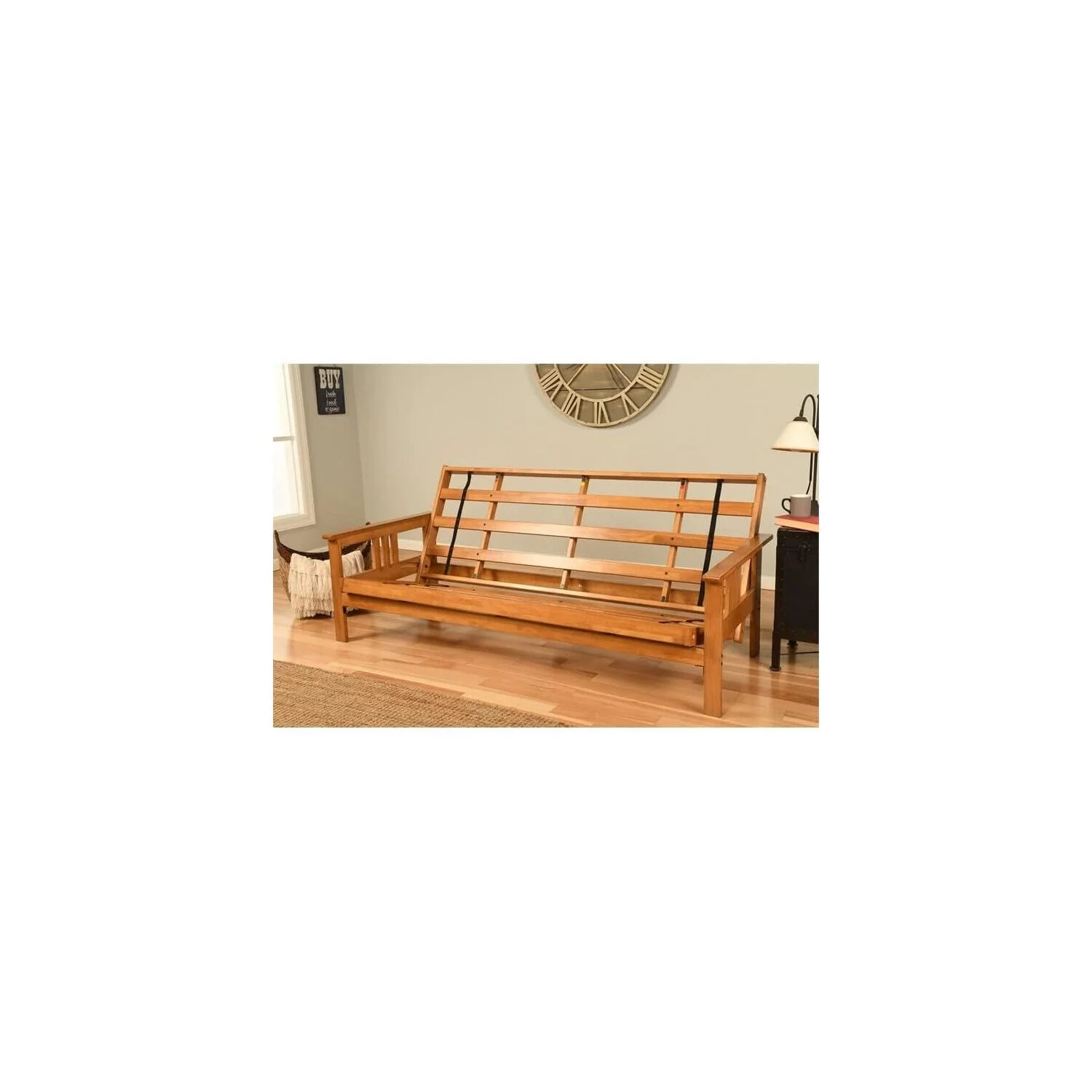 Homestock African Artifacts Full Size Futon Frame Set with Mattress, Easily Converts to Bed, Versatile Design Futon Frame for All Spaces, 33"H x 79"L x 37"D-Color:Linen Charcoal,Size:Barbados