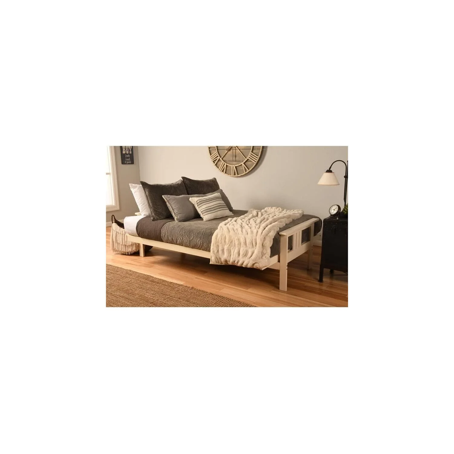 Homestock African Artifacts Full Size Futon Frame Set with Mattress, Easily Converts to Bed, Versatile Design Futon Frame for All Spaces, 33"H x 79"L x 37"D-Color:Linen Charcoal,Size:Barbados