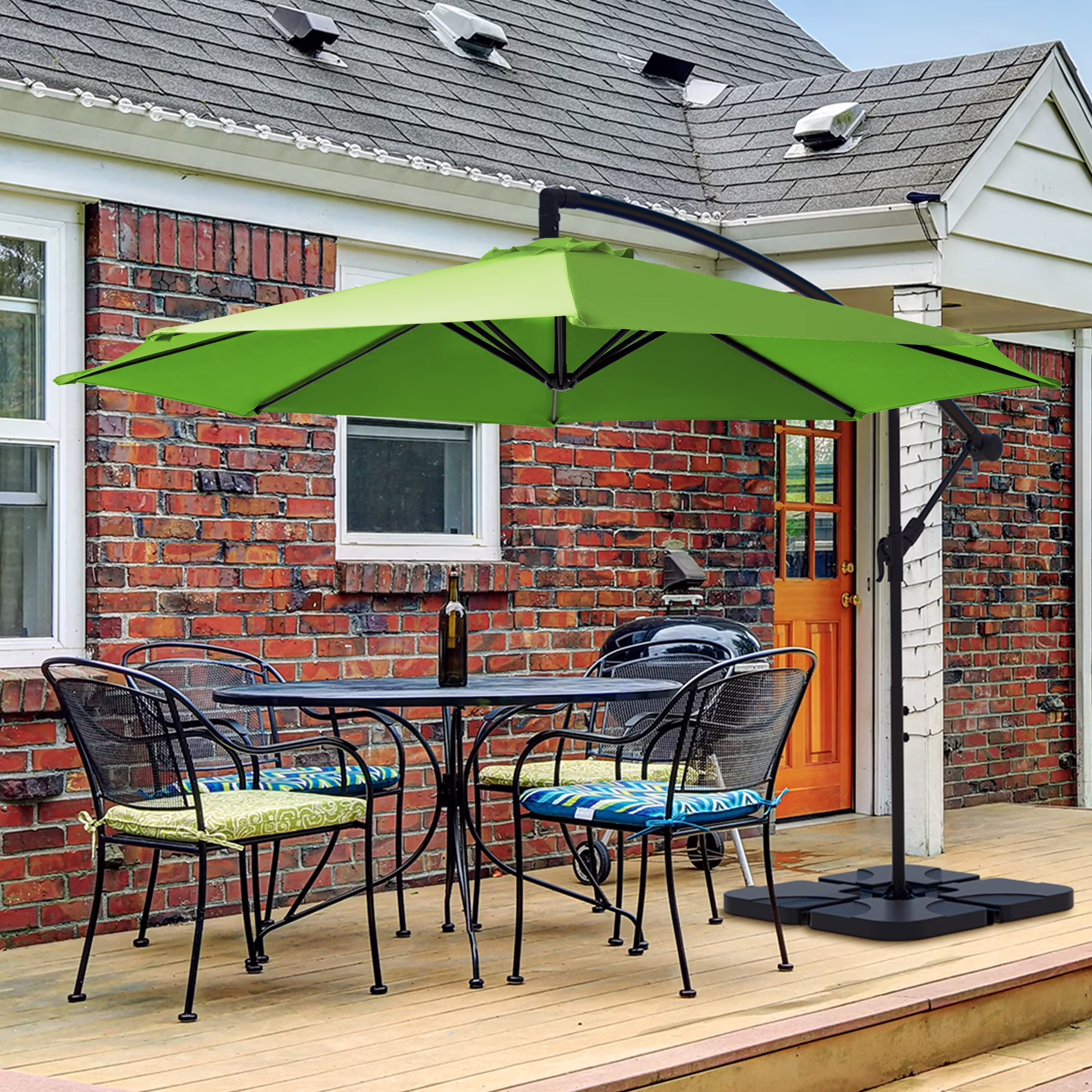 JUSTLET 10ft Heavy Duty Patio Hanging Offset Cantilever Patio Umbrella W/ 4-Piece Base Included Included, Beige