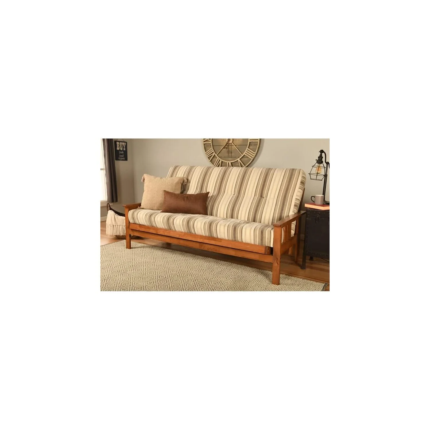 Homestock African Artifacts Full Size Futon Frame Set with Mattress, Easily Converts to Bed, Versatile Design Futon Frame for All Spaces, 33"H x 79"L x 37"D-Color:Linen Charcoal,Size:Barbados