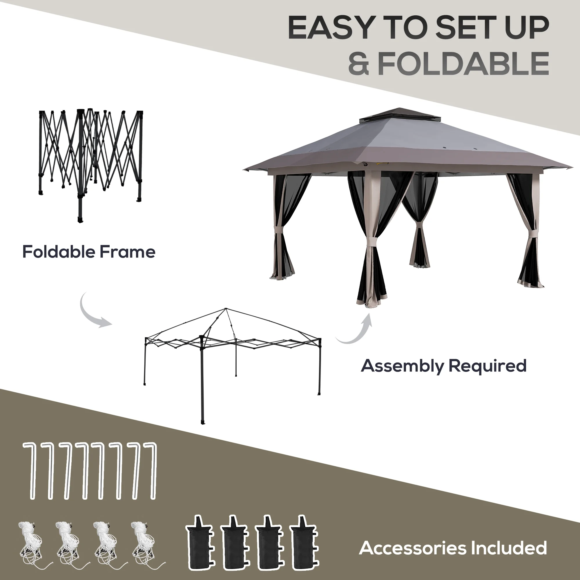 Outsunny 13ft x 13ft Beige Pop Up Outdoor Canopy, UV Resistant