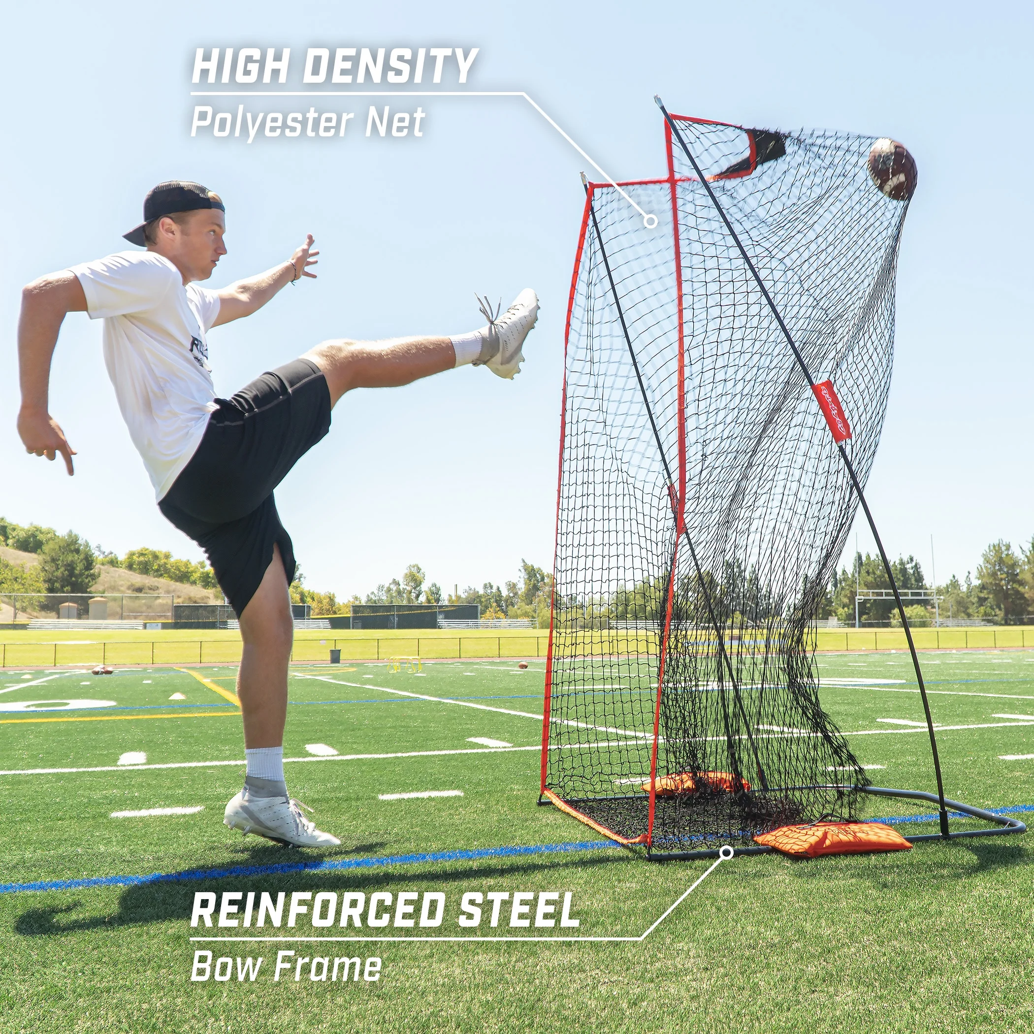 GoSports Football 7' x 4' Kicking Net - Ultra-Portable Design with Weighted Sand Bag