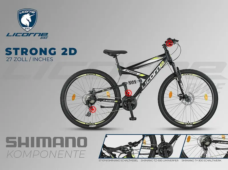 Licorne Bike Strong 2D Premium Hardtail Mountain Bike - Aluminum Frame, 21-Speed Drivetrain