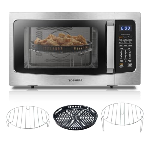 Toshiba Air Fryer Combo 4 in 1 Countertop Microwave Oven, Smart Sensor, Convection, Mute Function, Position Memory 13.6″ Turntable, 1.5 Cu Ft, 1000W, Silver, ML EC42P(SS): Home & Kitchen