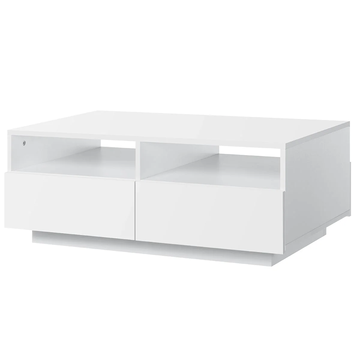 Hommpa LED Coffee Table Rectangular High Gloss Coffee Tea Table Modern Center Table with LED Light 4 Storage Drawers Sofa End Table for Living Room 35.4 x 22 x 13.8 Inches