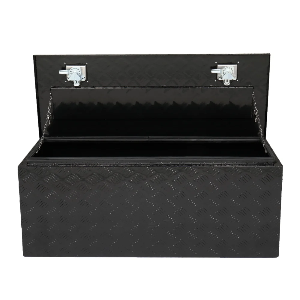 IVV Aluminum Truck Trailer Tool Box Pickup Underbody Truck Bed Storage Toolbox RV Trailer Organizer with T-Handle Latch Dual Lock Keys – Black, 42″L x 18″W x 17″H