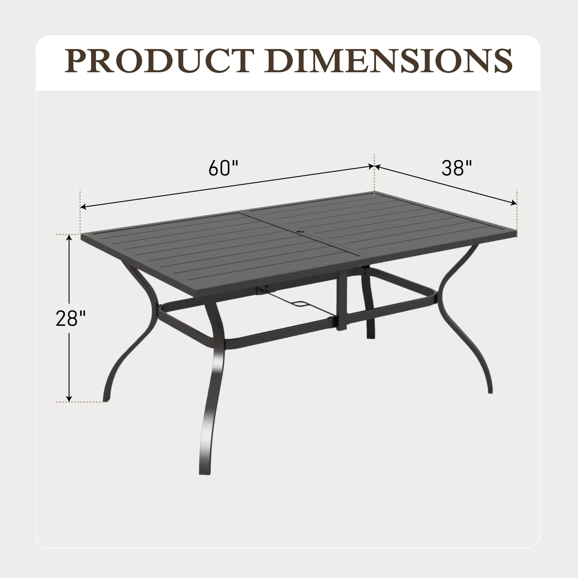 Sophia & William 60" x 38" Outdoor Metal Rectangular Dining Table for 6, Black