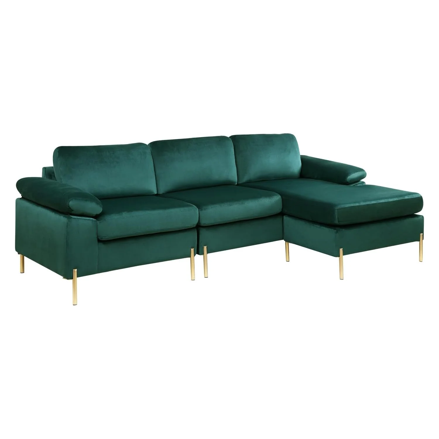 HomeStock Luxe Modern Velvet L-Shape Sectional Sofa with Square Padded Armrests, Solid Pattern Upholstery - 51.6"D x 101.2"W x 33.1"H, Comfortable and Stylish Seating for Living Room-Color:Gray/Gold