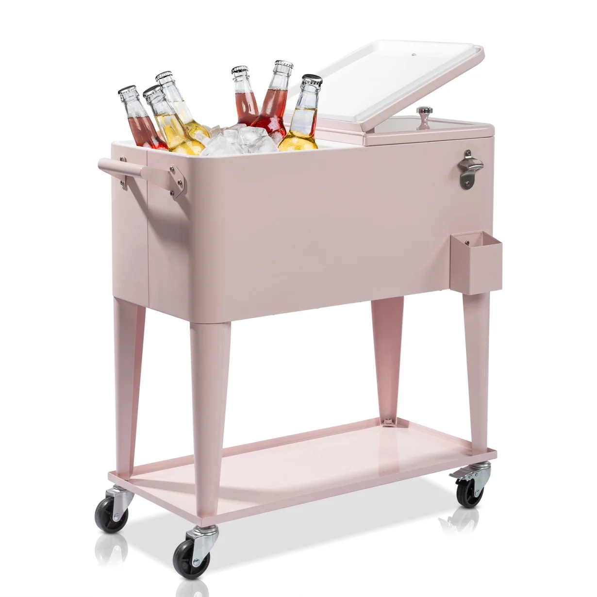 80Qt All-In-One Cooler Cart With Bottle Opener, Lower Storage Shelf and Cap Catcher, Outdoor Party Rolling Cooler With Lockable Wheels For Pool Side, Patio, Balcony, Mint(33.07 x 15.16 x 35.83)"