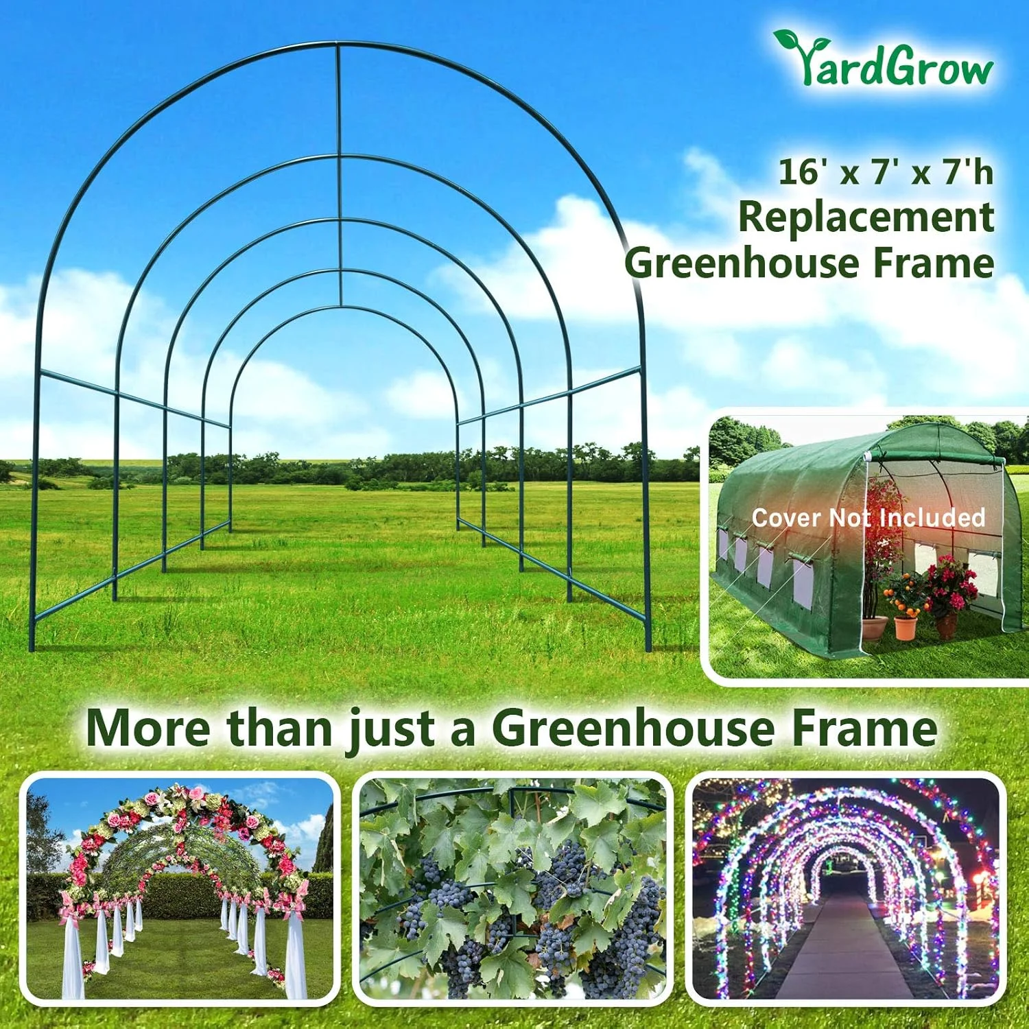 YardGrow Large Garden Support Arch Frame Climbing Plant Arch Arbor for Various Climbing Plant Roses Vines Birthday Wedding Party Decoration Pergola Frame (6.5 x 7 x 7.2ft)