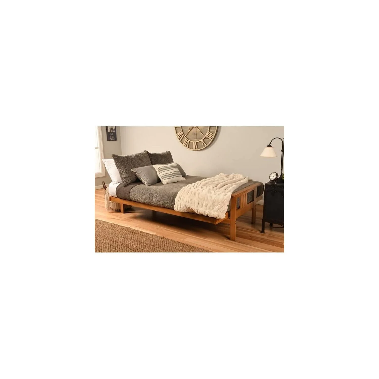 Homestock African Artifacts Full Size Futon Frame Set with Mattress, Easily Converts to Bed, Versatile Design Futon Frame for All Spaces, 33"H x 79"L x 37"D-Color:Linen Charcoal,Size:Barbados