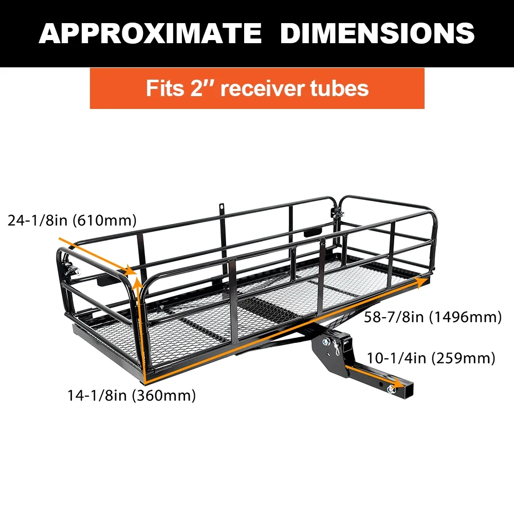 Kojem 500 Lbs Hitch Mount Cargo Carrier 60″ x 24″ x 14″ Folding Cargo Rack Rear Luggage Basket Fits 2″ Receiver for Car SUV Camping Traveling