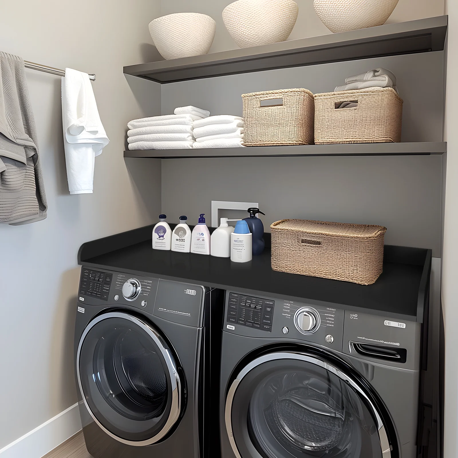 Kaboon Washer Dryer Countertop with Edge Rails, 27.5" x 54", Light Walnut