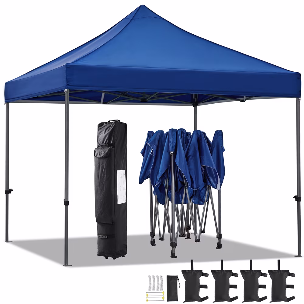 Alden Design Adjustable 10′ x 10′ Commercial Pop-up Canopy with Wheeled Carry Bag, Blue