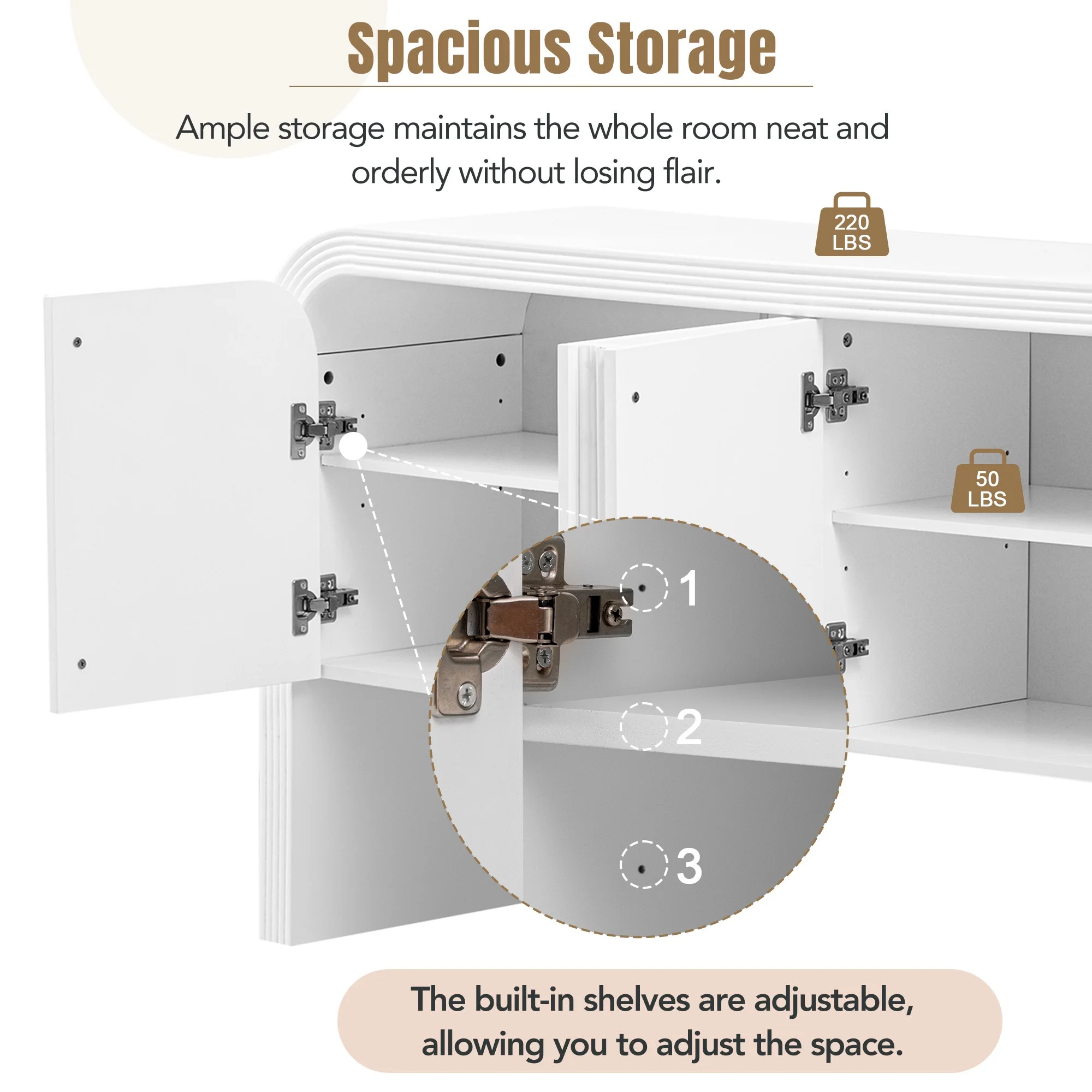 Accent Cabinet with 4 Doors, TUANLUO Buffet Cabinet with Adjustable Shelves, Wood Storage Cabinet, Modern Accent Cabinet Furniture for Hallway Entryway Living Room, 59"L x 15.7"W x 33.2"H, Blue