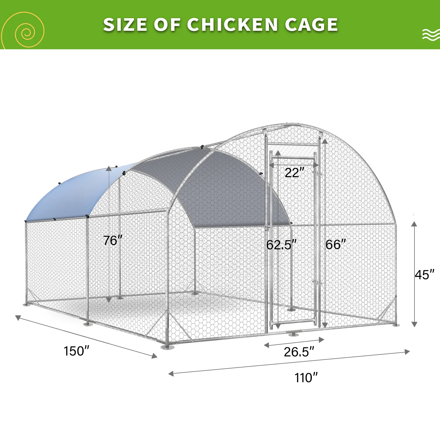 Large Metal Chicken Coops, Outdoor Duck Walk-in Run Poultry Cage, Hen House Yard Habitat Cage with Waterproof Cover Spire Shaped Coop, 9.8' L x 6.6' W x 6.6' H