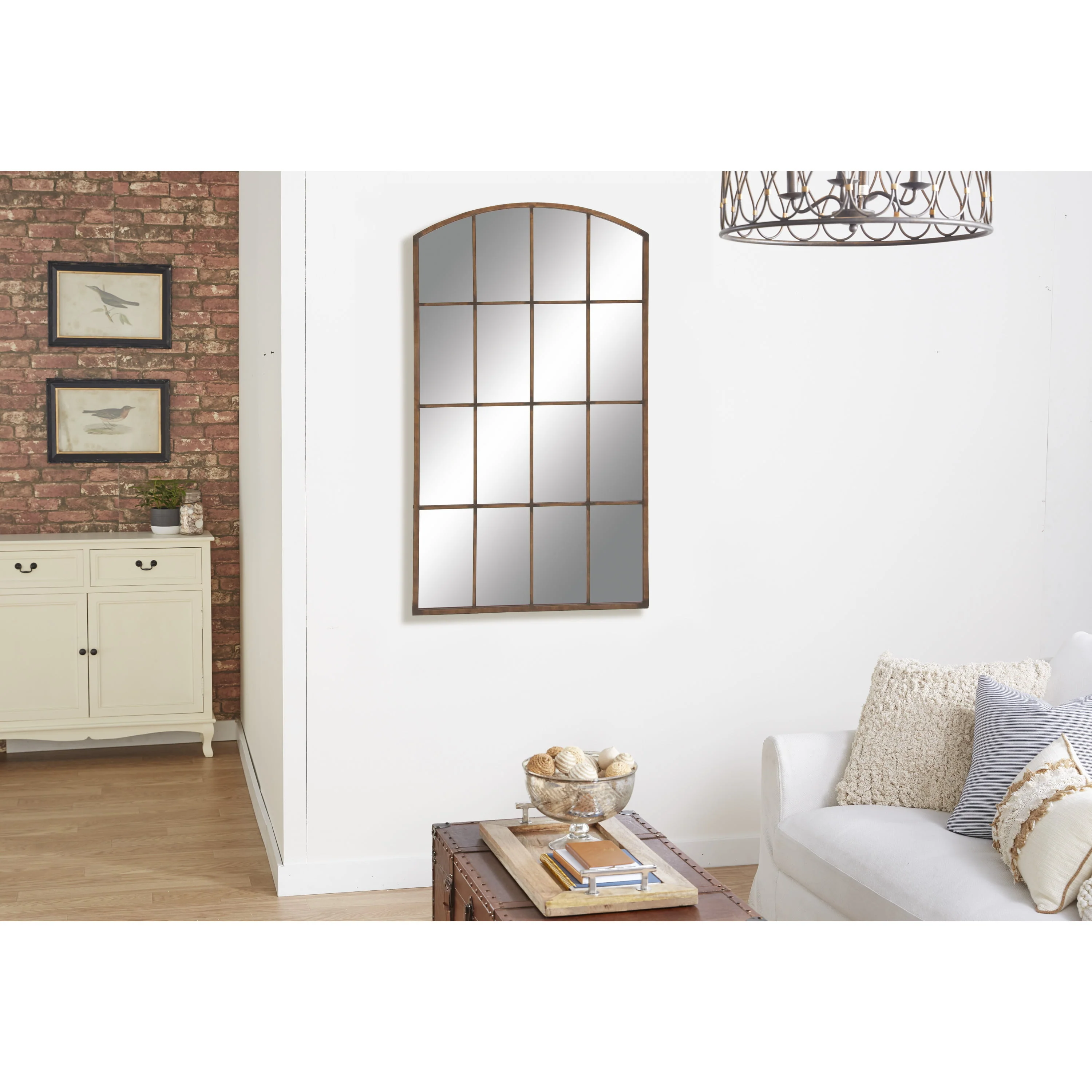 DecMode 39″ x 71″ Copper Window Pane Inspired Wall Mirror with Arched Top