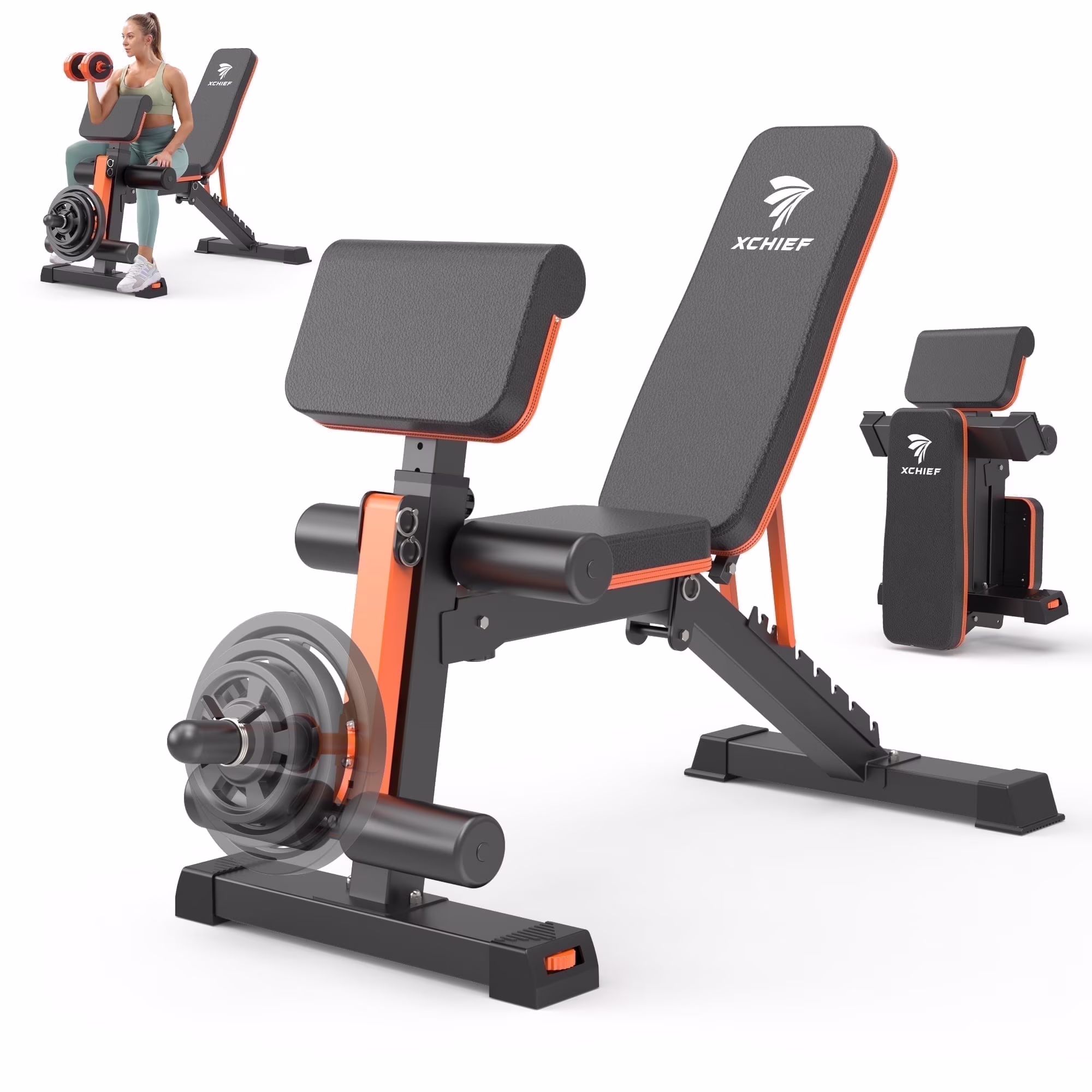 XCHIEF Adjustable Weight Bench – 1000 lbs Heavy Duty Foldable Workout Benchs Press with Leg Extension & Preacher Pad, Flat/Incline/Decline for Home Gym