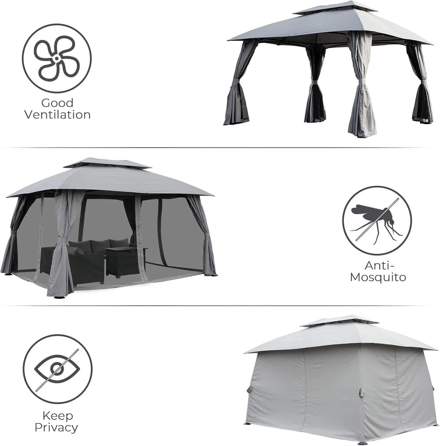 Simenmax 10 x 13 Steel Patio Gazebo, with Mesh Netting and Double Vented Roof
