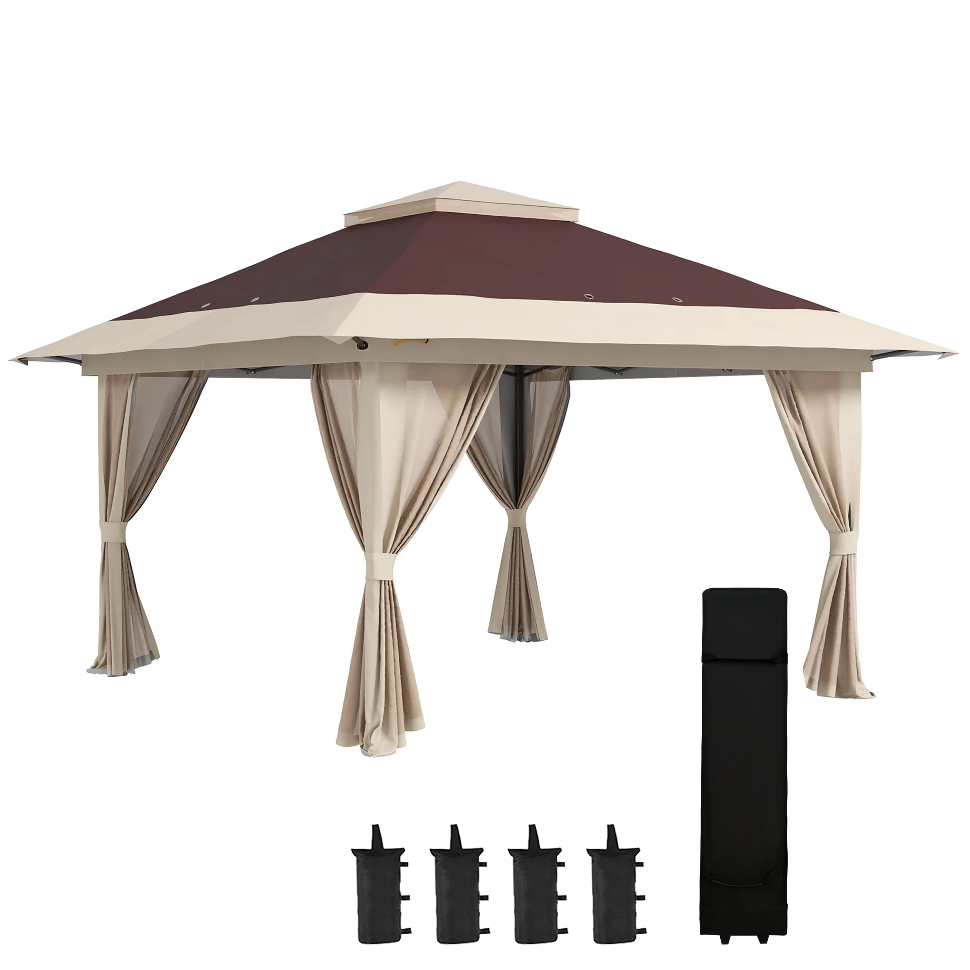 Outsunny 13ft x 13ft Beige Pop Up Outdoor Canopy, UV Resistant
