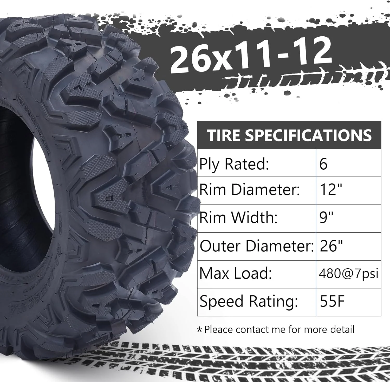 26x12x12 Atv Tires, Set of 2 Atv Tires 26x12-12 6PR, All Terrain Atv/Utv Off-Road Tires, Black
