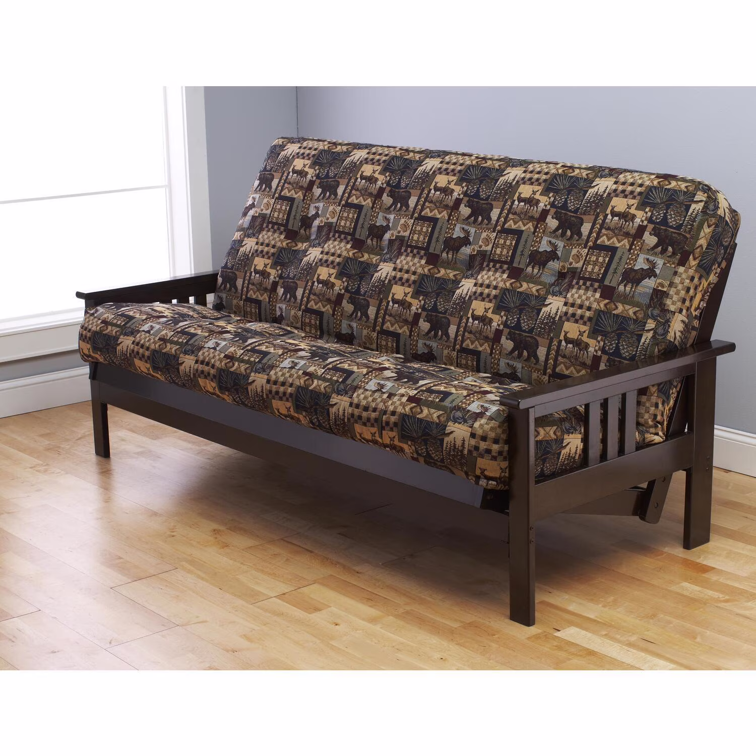 Homestock African Artifacts Full Size Futon Frame Set with Mattress, Easily Converts to Bed, Versatile Design Futon Frame for All Spaces, 33"H x 79"L x 37"D-Color:Linen Charcoal,Size:Barbados