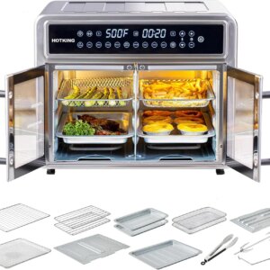 HotKing Dual-Zone Air Fryer Toaster Oven Combo, 28 QT Extra Large, Non Toxic Stainless Steel