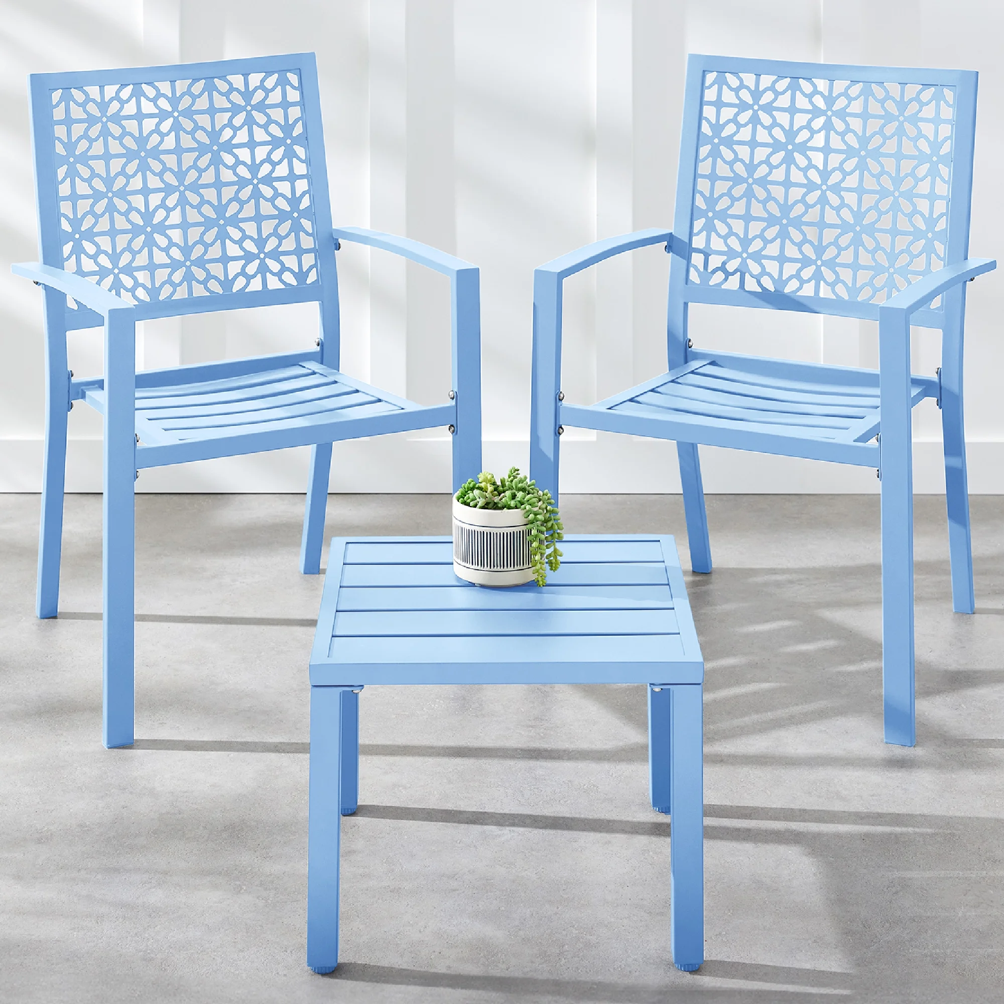 Best Choice Products 3-Piece Stackable Steel Outdoor Conversation Bistro Set, Patio Chat Furniture w/ 2 Chairs, Table- Black