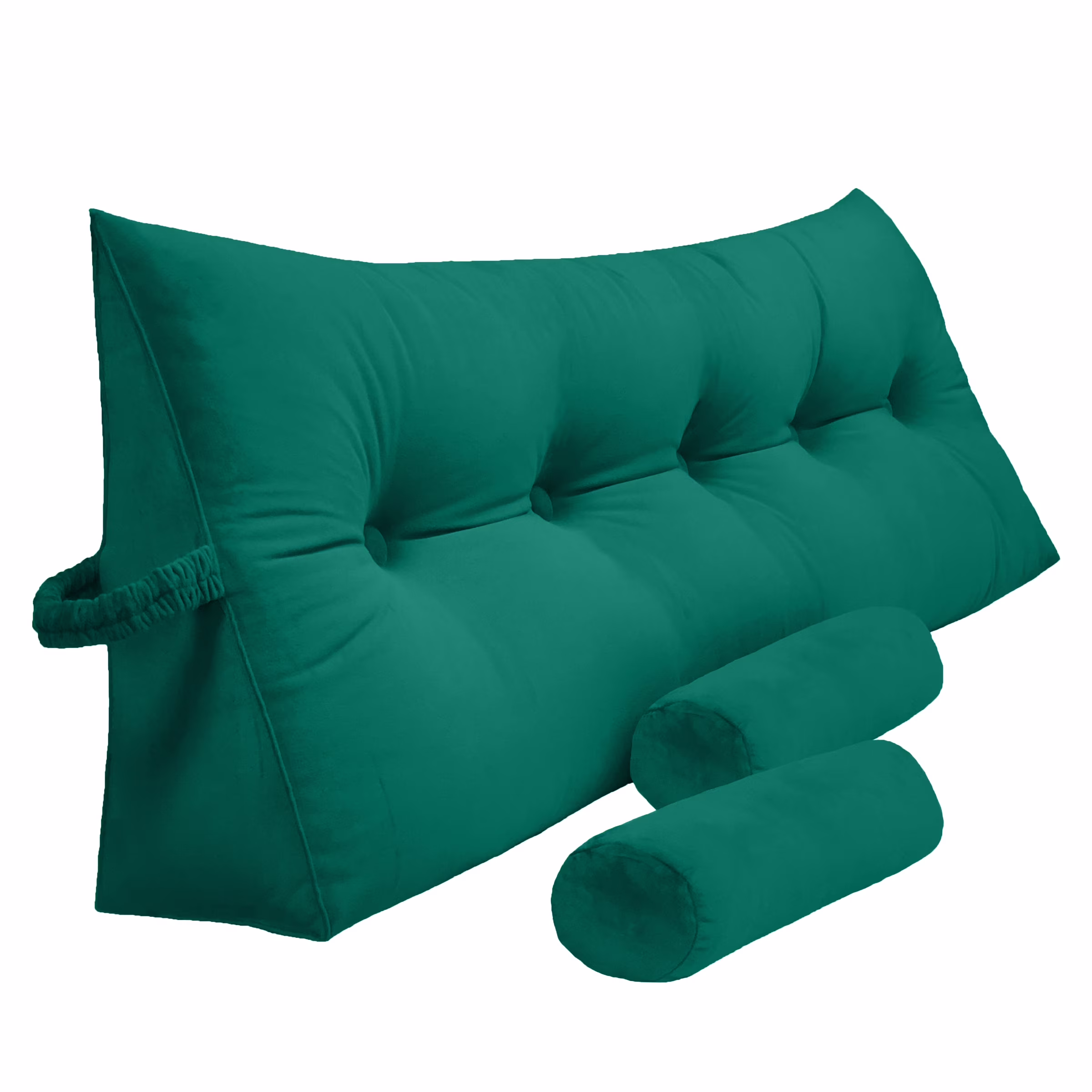 Peachwell Triangular Reading Bed Rest Pillow Large Bolster Cushion Headboard Backrest Wedge Pillow with Two Detachable Roll Pillows for Neck & Lumbar Support (Blue, Queen: 59 x 8 x 20 inches)