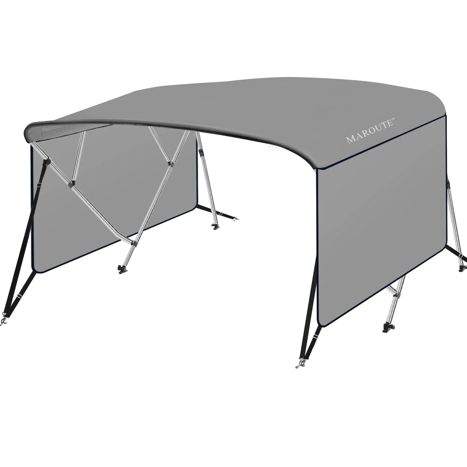4 Bow Top Boat Cover with Aluminum Alloy Frame, Include Straps & Adjustable Rear Support Pole, Zippered Storage Boot, PU Coating Canvas Gray 8’L x 54″ H x 73″-78″ W