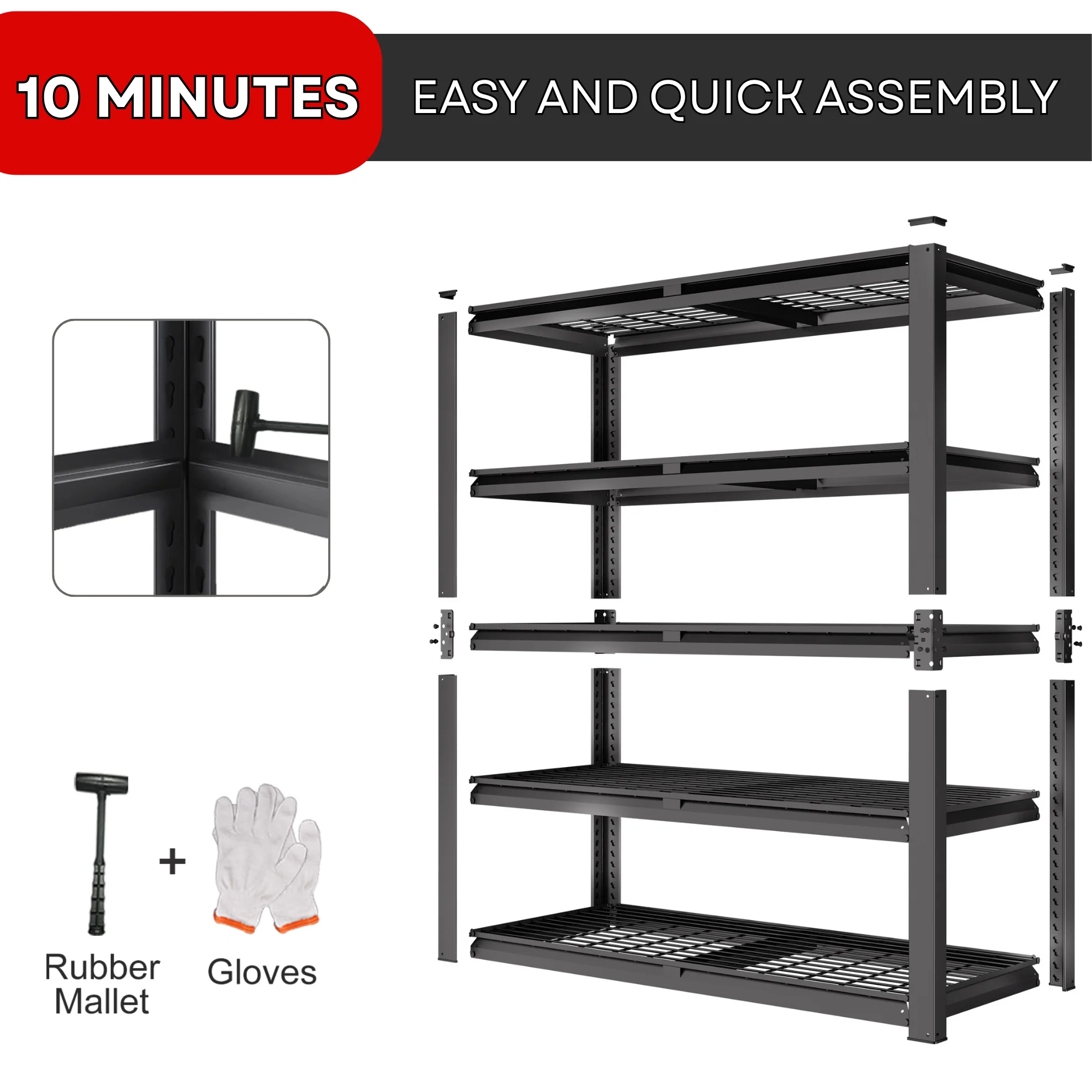 Prilinex 2500LBS Metal Storage Shelves Wire Shelving Unit Garage Storage Rack 47"W x 18"D x 72"H Heavy Duty Industrial Shelving