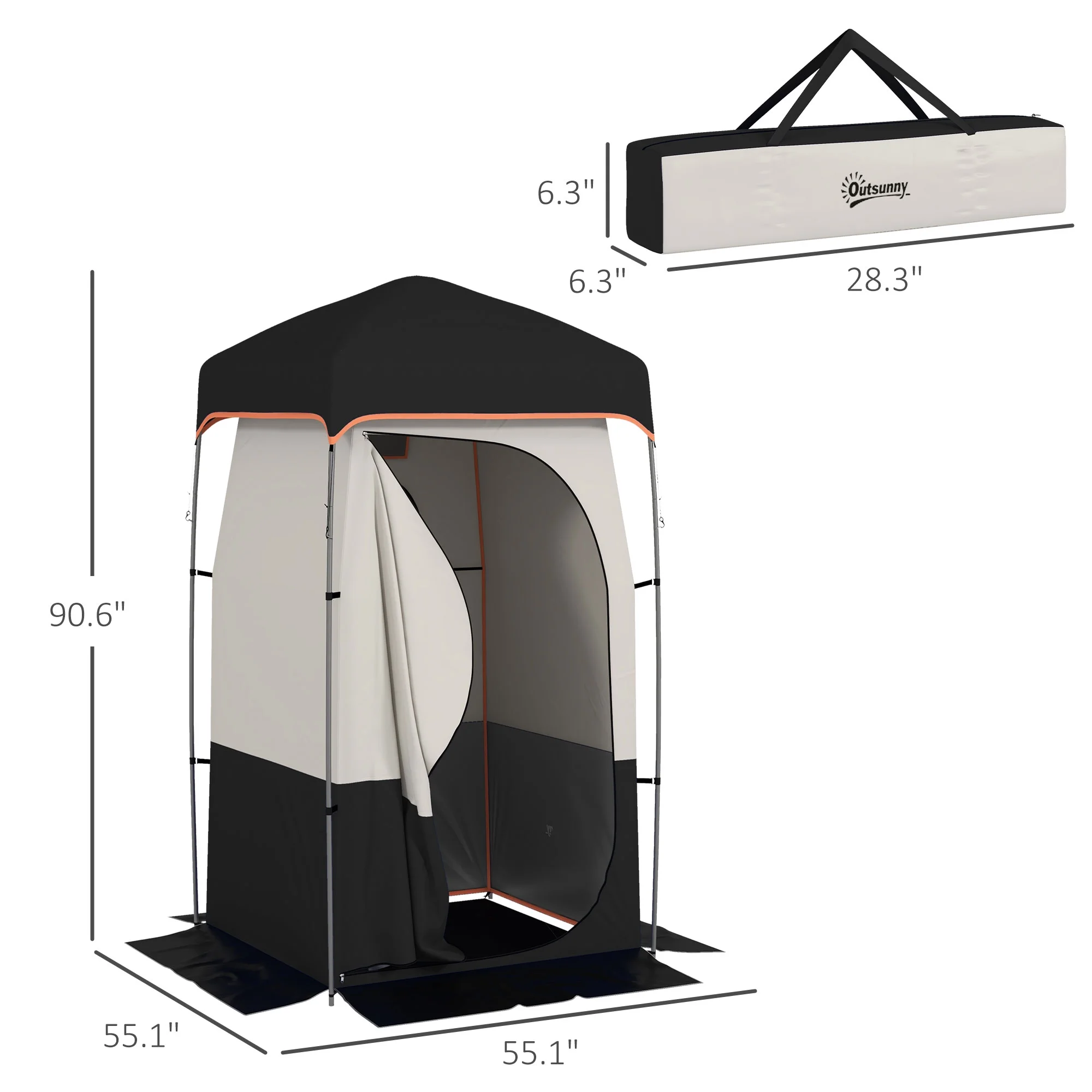 E-Western Outsunny Portable Shower Tent with Solar Shower Bag, Privacy Shelter, Camping Dressing Room, Includes Floor & Carrying Bag, Black, 28.7" x 6.7" x 6.7"