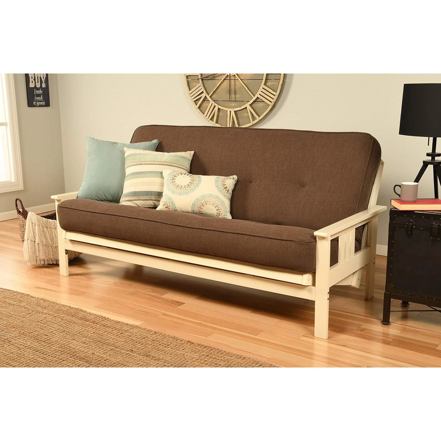Homestock African Artifacts Full Size Futon Frame Set with Mattress, Easily Converts to Bed, Versatile Design Futon Frame for All Spaces, 33"H x 79"L x 37"D-Color:Linen Charcoal,Size:Barbados