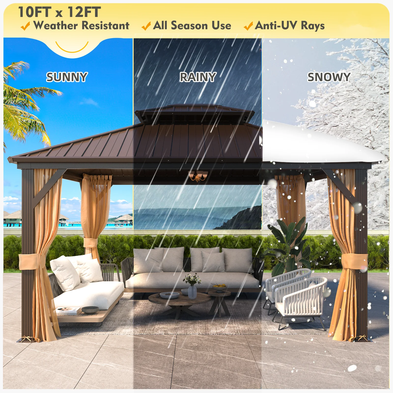 Hommow 10' X 12' Hardtop Gazebo Aluminum Frame Gazebo with Galvanized Steel Double Roof