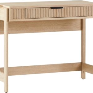 LHHP Transitional Style Furniture, Reeded Detail, Lift-Top Desk with Drawer and Storage Cubby, Sitting to Standing Desk, Soft Self-Close Desktop, 38W x 16.75D x 30H, Coastal Oak