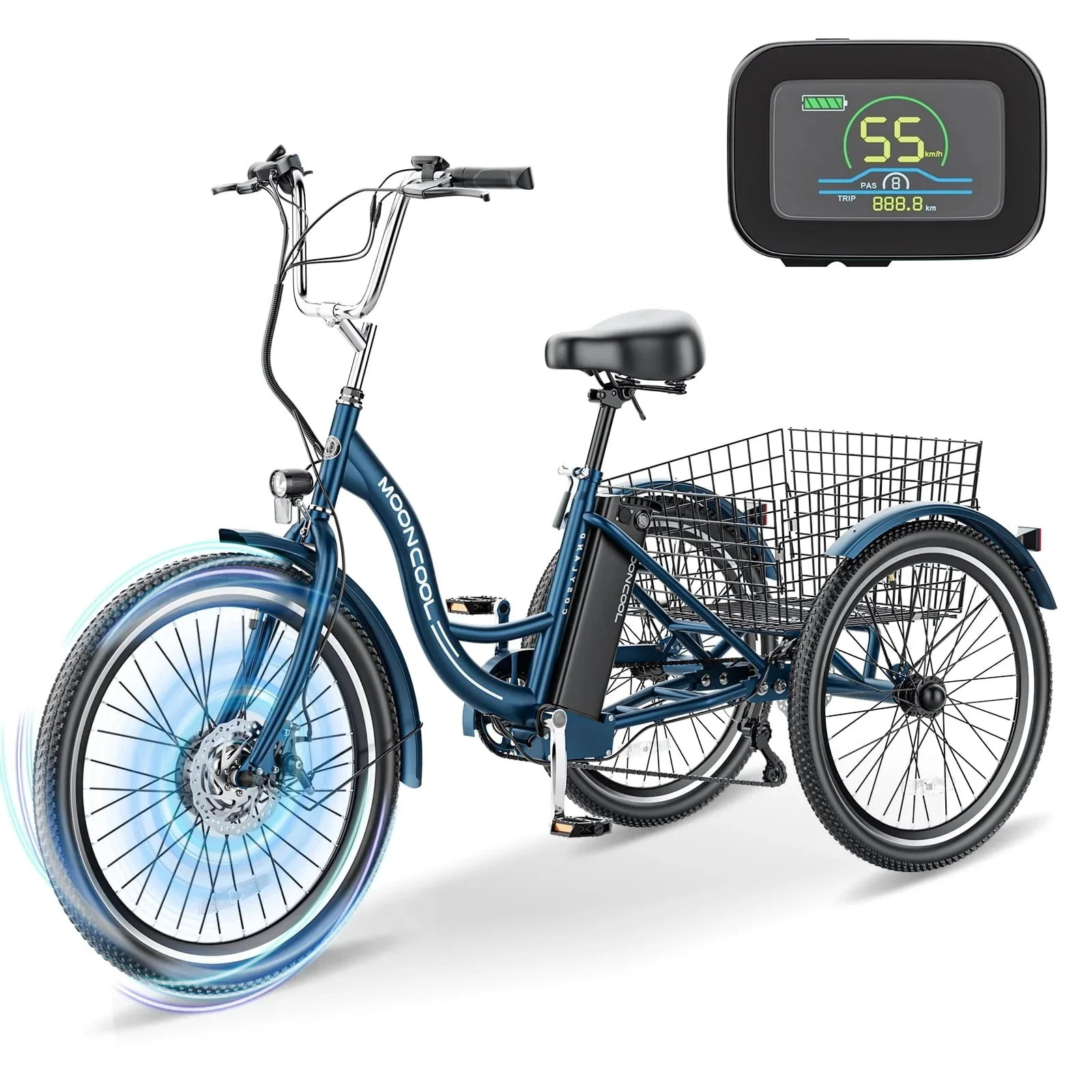 Mooncool Adult 3-Wheel Electric Tricycle, 24in 26in, 350W 36V, 7 Speeds