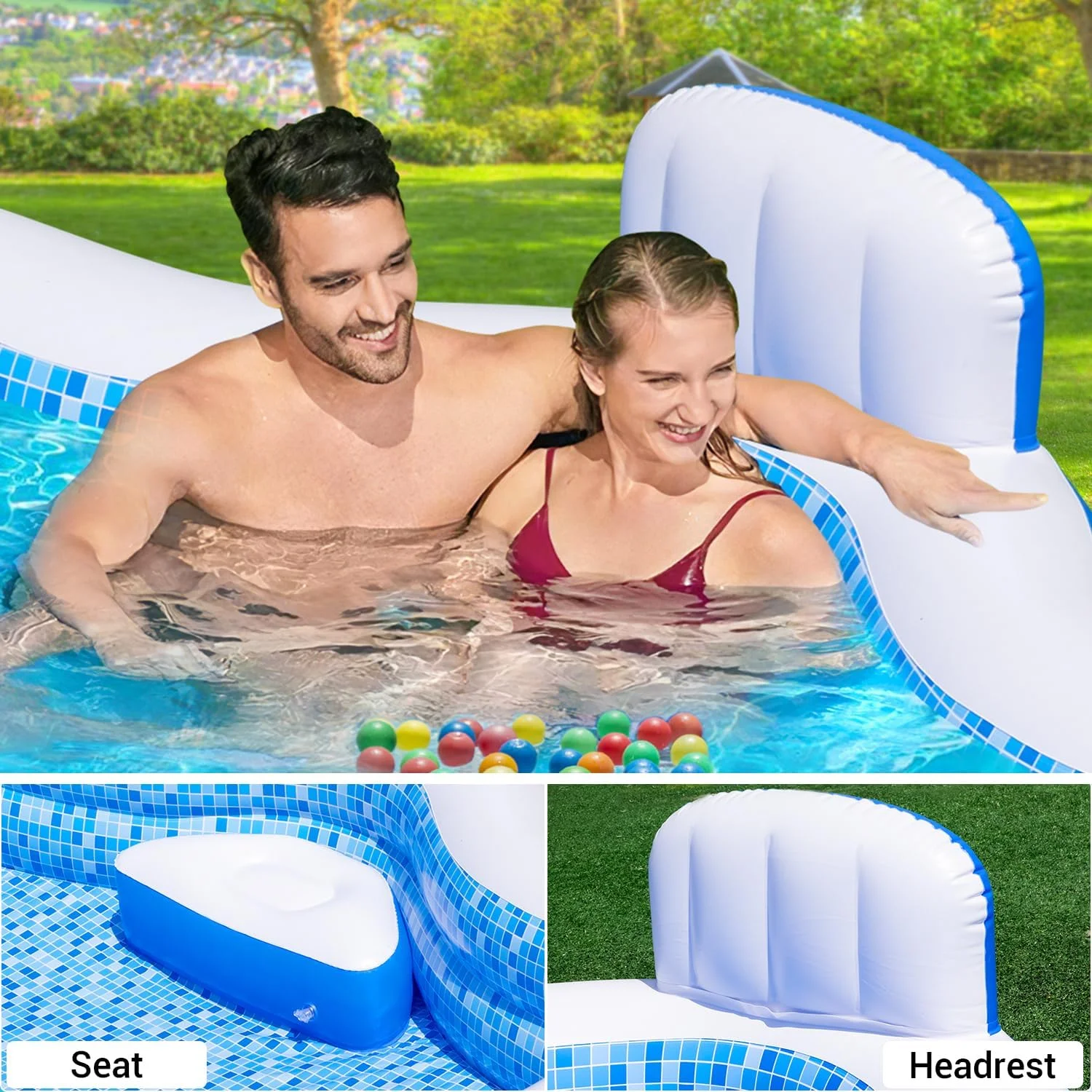 Large Inflatable Swimming Pool for Kids Adults, 121″ X 90″ X 22″ Oversized Thickened Kiddie Pools Family Blow-Up Pool with Pump Seat, Inflatable Pools for Garden, Backyard, Indoor Outdoor Water Party